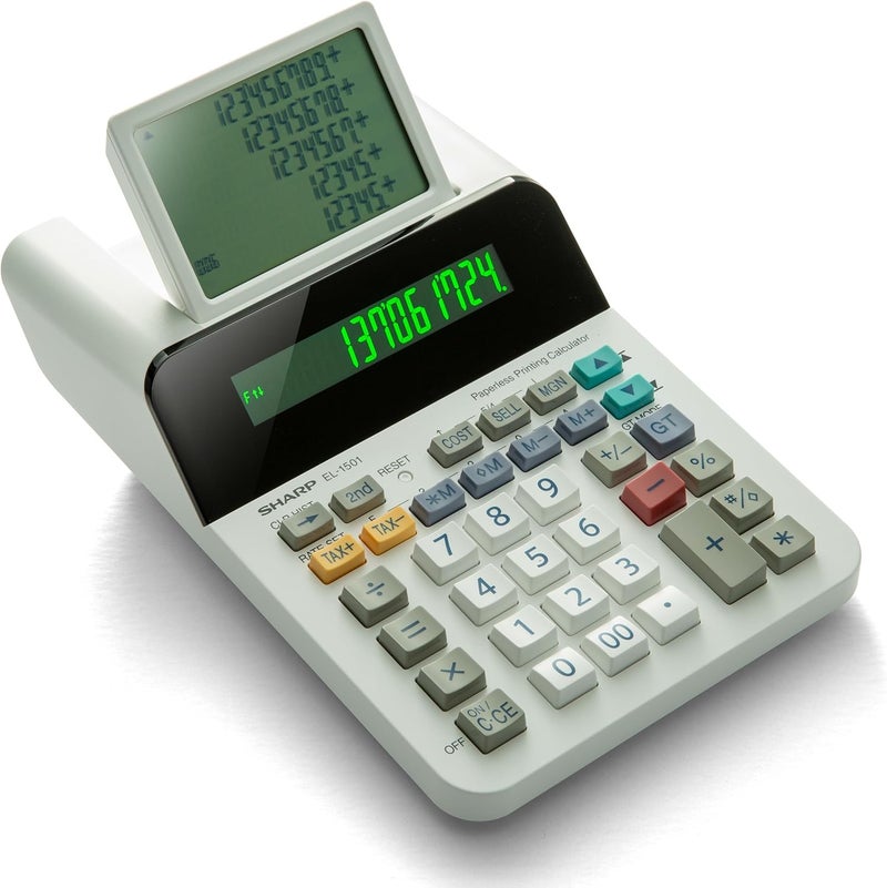 SHARP آلة حاسبة مكتبية طباعة لاسلكية مدمجة El-1501 بشاشة كبيرة 12 رقم - Image 1
